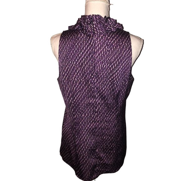 Ann Taylor Blouse Womens 6 Used Purple Cream Ruffled Neck - Picture 4 of 11